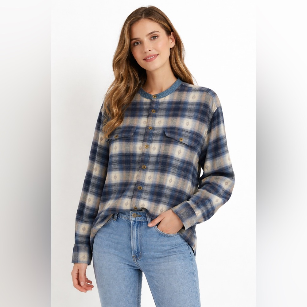 Friday Club MRK Plaid Shirt Boho Western Flannel M/L